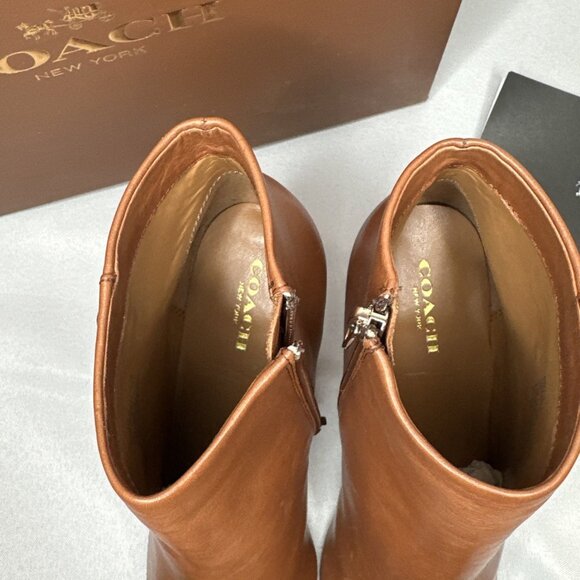 Coach Hickory Saddle Brown Leather Stiletto High Heels Ankle Boots - Picture 7 of 11